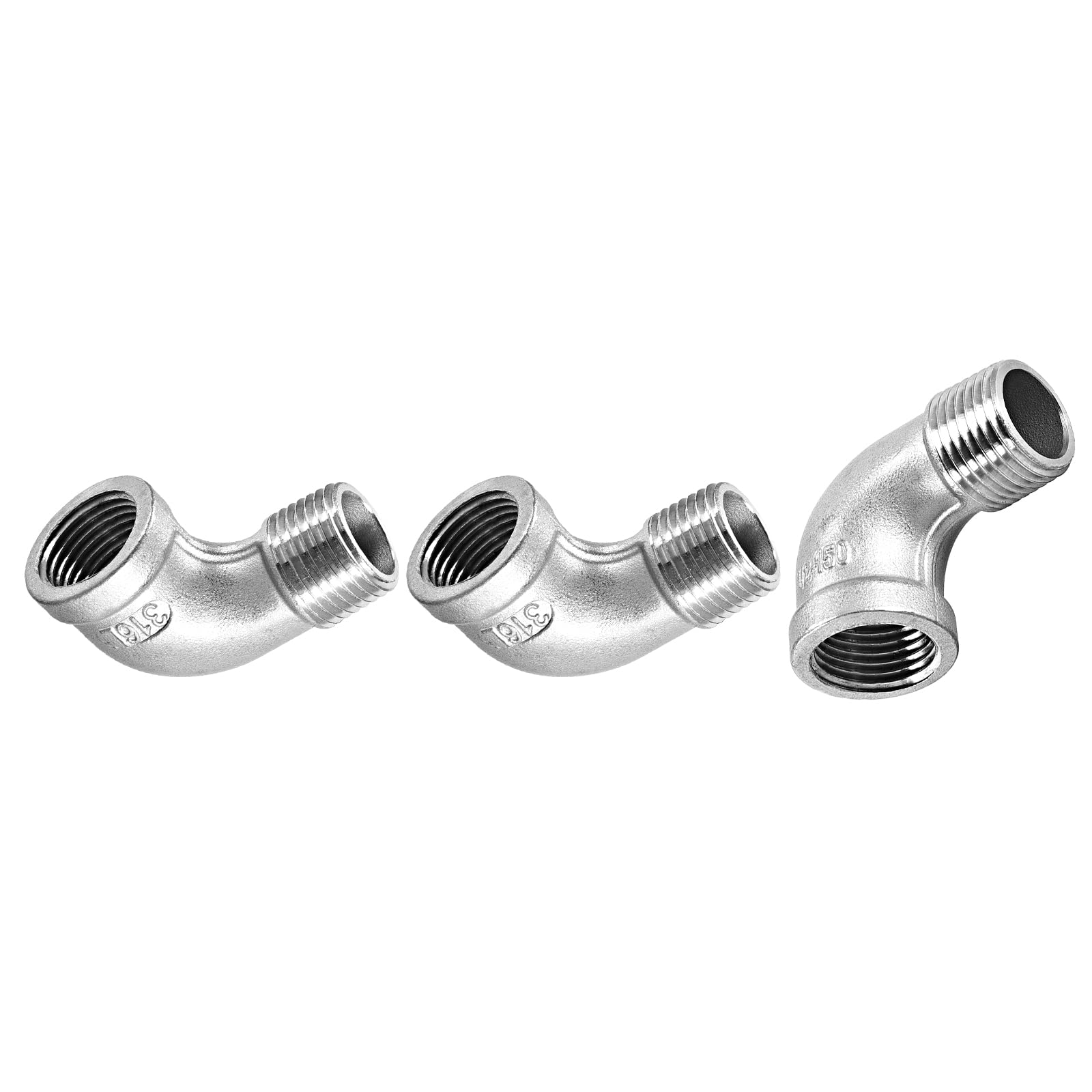 DTGN 1/2BSPT x 1/2BSPT(Female x Male) 90 Degree Pipe Fitting - Good for Water Pipe System - 3Pack - 316 Stainless Steel Elbow Fittings - Silver Tone