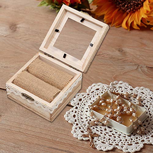 senover Wooden Wedding Ring Box Shabby Chic Wedding Ring Bearer Box Ring Bearer Pillow for Anniversary Valentine's Day Engagement Decorative Jewelry Box Favor Gift