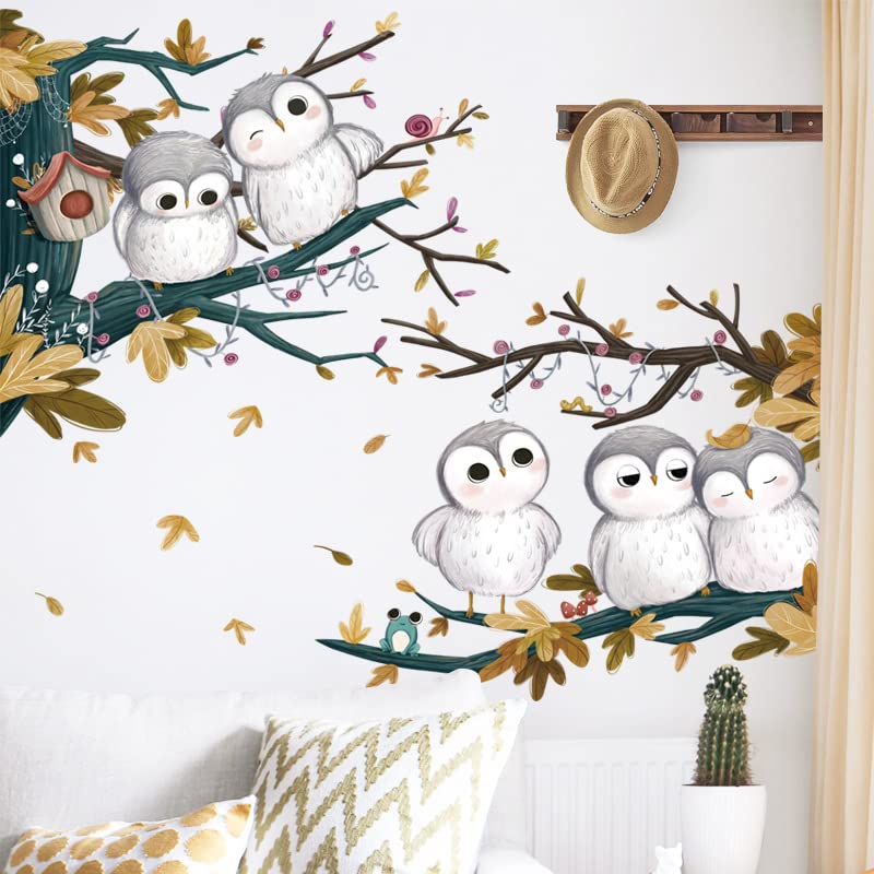 HGDESIGN Wall Sticker 5 Owls on Branch Wall Sticker Children's Room Baby Room Baby Children Girls Boy Living Room Bedroom