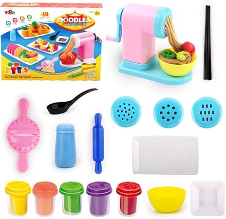 Amazon 3dカラー粘土型マッドヌードルマシンキット 子供用 Diyシミュレーション手作りヌードルメーカー キッチンごっこ遊びおもちゃセット 子供 女の子用 ねんど おもちゃ