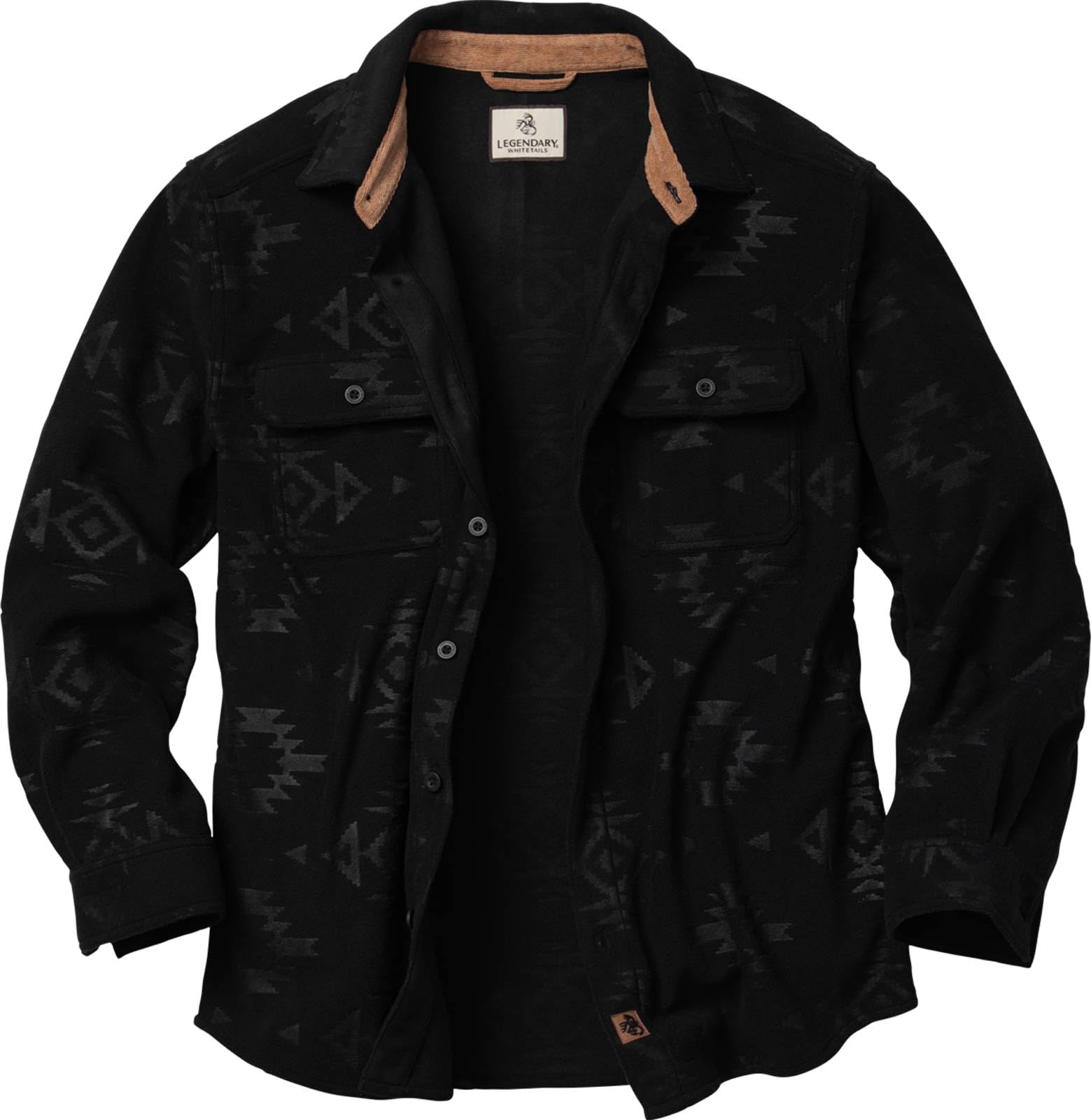Legendary Whitetails Mens Long Sleeve Fleece Button Up Shirt, Black Embossed, LT Image