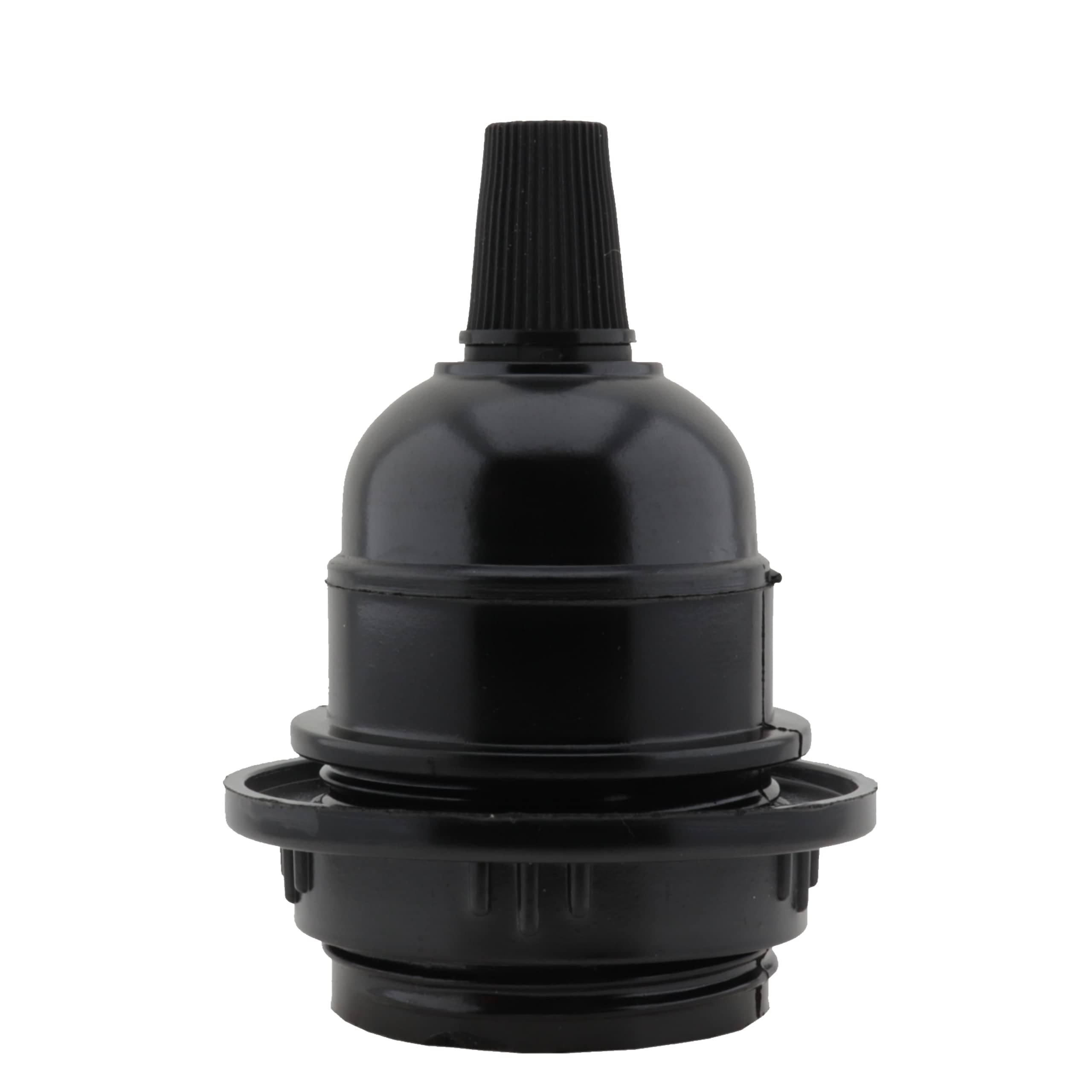 Art Deco Emporium Single E27 Lampholder in Black Bakelite with Shade Ring and Nylon Cord Grip for Hanging Light Fittings, Black Ceiling Light Fitting or Pendant Light Fitting — image 1