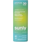 ATTITUDE Mineral Face Sunscreen Stick with Zinc Oxide, SPF 30, Made in Canada, EWG Verified,Plastic-Free, Broad Spectrum UVA/