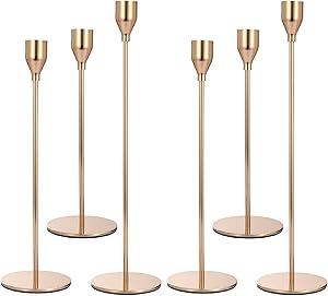 Anndason Set of 6 Gold Candlestick Holders Gold Candle Holder Taper Candle Holders Candle Holders Decorative Candlestick Holder for Home Decor, Wedding, Dinning, Party, Anniversary (Gold)