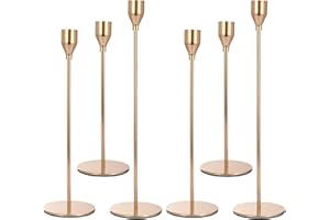 Anndason Set of 6 Pink Gold Candlestick Holders Pink Gold Candle Holder Taper Candle Holders Candle Holders Decorative Candlestick Holder for Home Decor, Wedding, Dinning, Party, Anniversary (Gold)