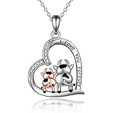 SHEAISRS Blue Circle Crystal Cow Necklace for Women I Love You 925 Sterling Silver Cow Gifts Pendant Jewelry Birthday for Her Girl