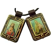 Catholic Brands Brown Moulded Scapular with Sacred Heart and Our Lady Pendant, 14 1/2 Inch