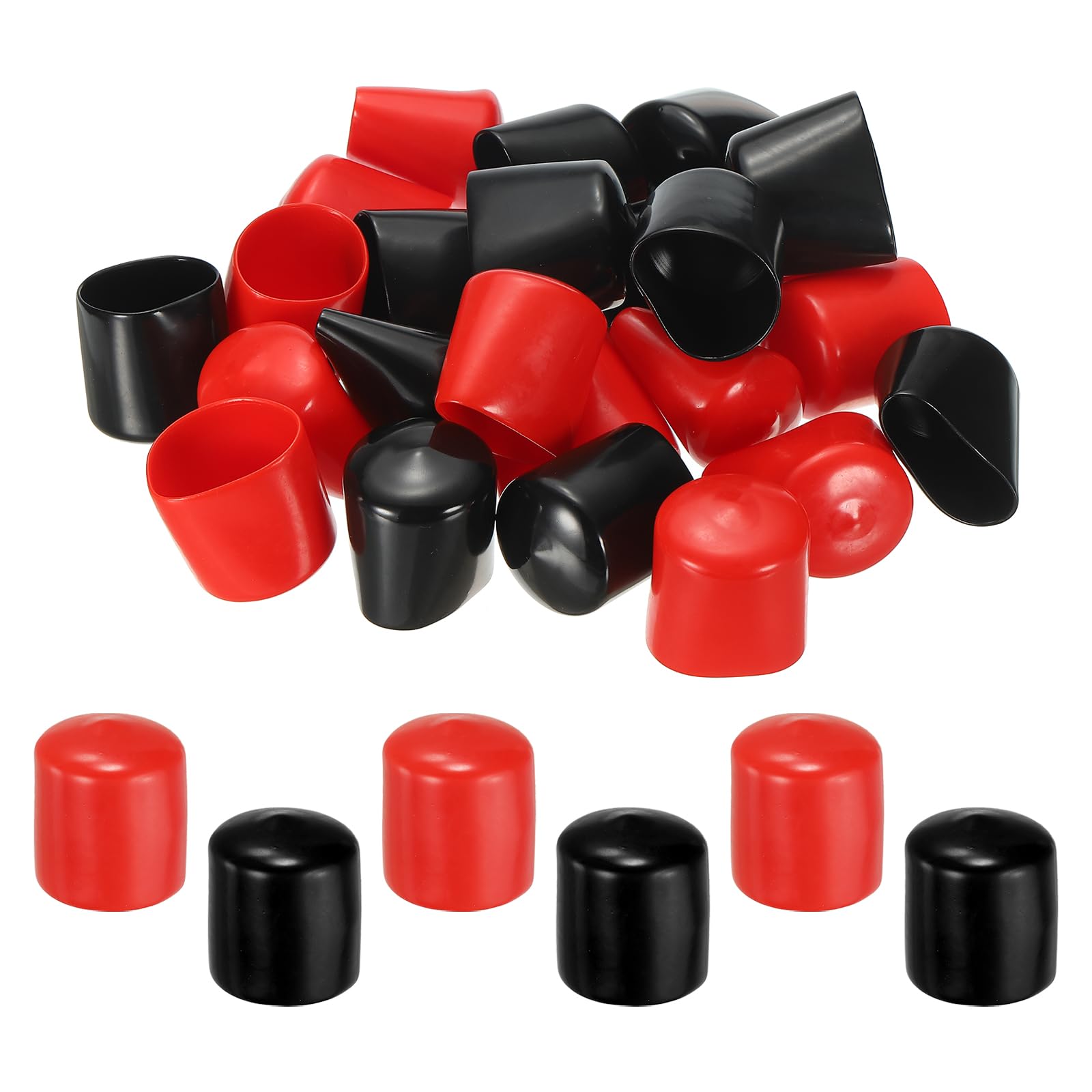 PATIKIL 32 mm Round Rubber End Caps, 24 Pack Vinyl Bolt Cover Caps Flexible Screw Thread Protectors for Metal Tubing Rod Bolts, Black-Red