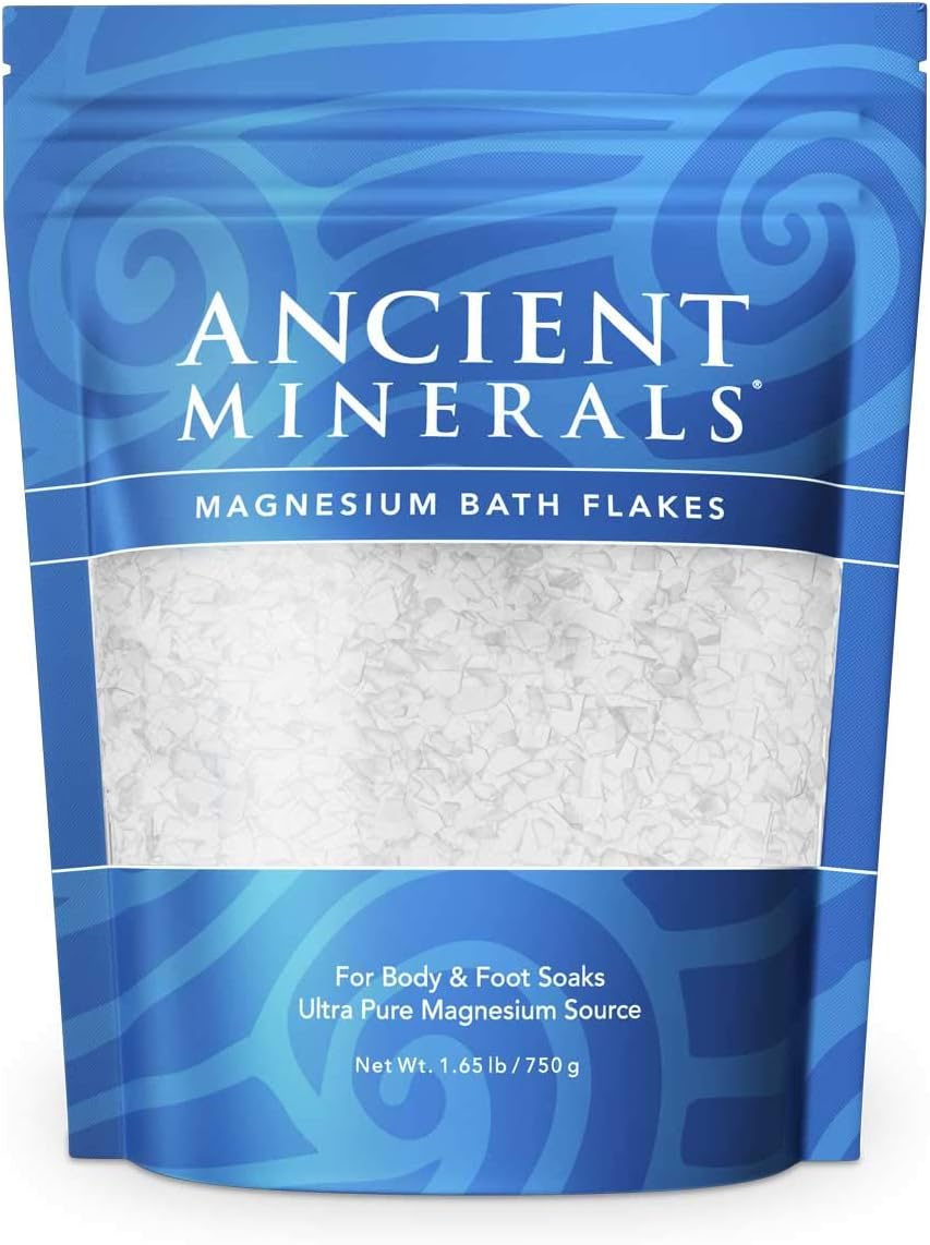 Ancient Minerals Magnesium Bath Flakes of Pure Genuine Zechstein Chloride - Resealable Magnesium Supplement Bag That Will Outperform Leading Epsom Salts (26.4 Ounce)