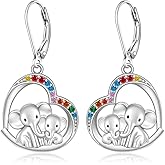 Talonior Elephant Earrings for Women Sterling Silver Elephant Earrings Couple Dangle Heart Jewelry Mothers day Gifts