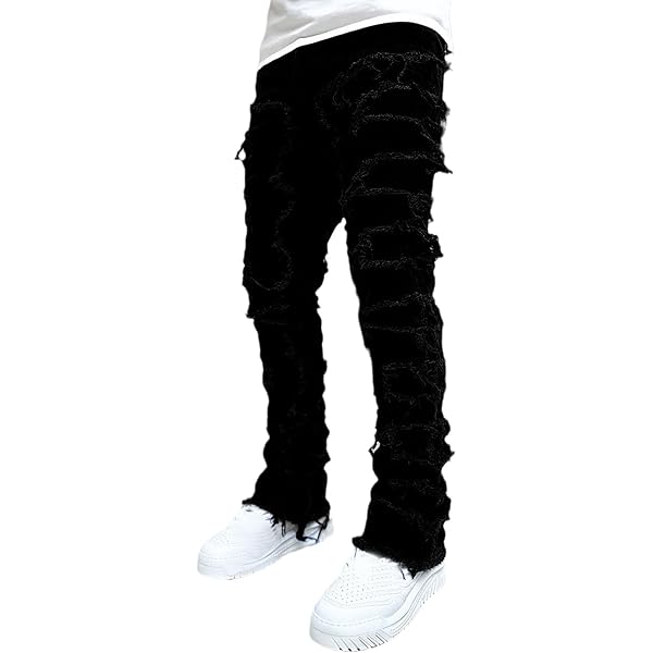 Stacked Jeans Men Skinny Ripped Jeans Slim Fit Denim Pants Y2K