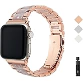 Metal Resin Band Compatible with Apple Watch Wristbands, Women's Strap Fashion Chain Bracelet for iWatch Series 8 7 6 SE 5 4 3 2 1 Ultra