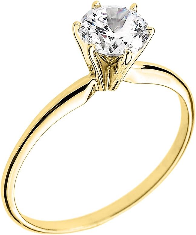 14k Yellow Gold Elegant Cubic Zirconia Solitaire Engagement Ring
