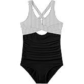 Cuddomper Girl Swimsuit One Piece Cutout Ruched Bathing Suits Adjustable Drawstring Swimwear with Pads Size 9-16