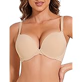 Upushall Push Up Padded Plunge Bra Add Cup Size Seamless Underwire T-Shirt Deep V Bras for Women