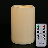 7LinRay 4" x 6" Large Outdoor Flameless Candles with Remote and Timer, Battery Operated Flickering LED Pillar Candles for Patio, Porch, Lantern, Ivory, Plastic, Pack of 1