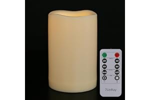 7LinRay 4" x 6" Large Outdoor Flameless Candles with Remote and Timer, Battery Operated Flickering LED Pillar Candles for Patio, Porch, Lantern, Ivory, Plastic, Pack of 1