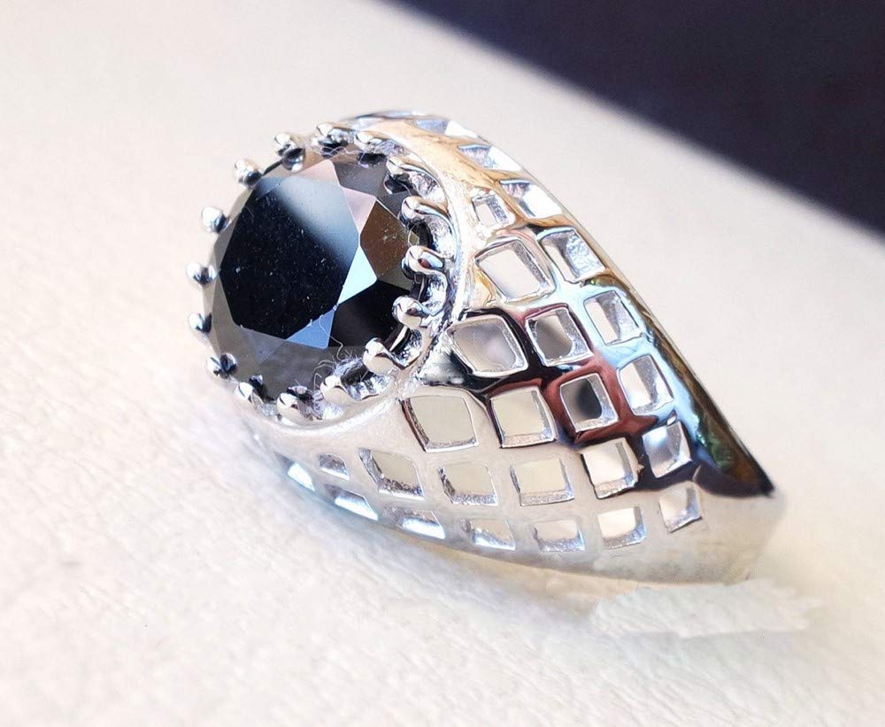 Amazon Com Sterling Silver 925 Round Natural Black Onyx Ring Identical To Genuine Black Onyx All Sizes Jewelry Middle Eastern Style Mans Ring Men S Heavy Ring Men S Anniversary Ring Handmade