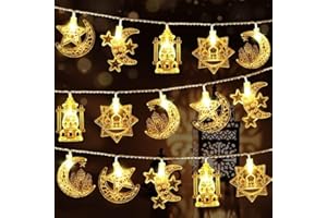 Ramadan String Lights 1.5M 10 LED Lights, 5 Unique Islamic Lantern Designs, Warm White Decorative Lights for Eid, Ramadan, Mo