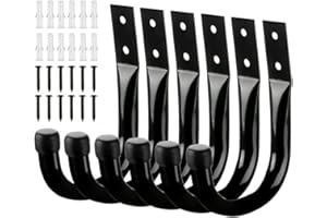 ZoffyFabrizio 6-Piece Garage Storage, Metal Wall Hooks for Hanging Heavy Items, Large Multipurpose Hooks, Black Wall, Garage Storage (Black)