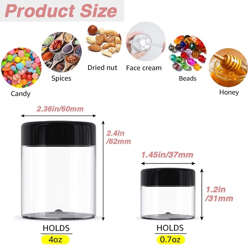 12 Pack 4 oz Small Plastic Containers with Lids+12 Pack 20g/20ml Cosmetic Sample Jar - for Lip Scrub, Body Butters, Cream, Slime, Craft Storage