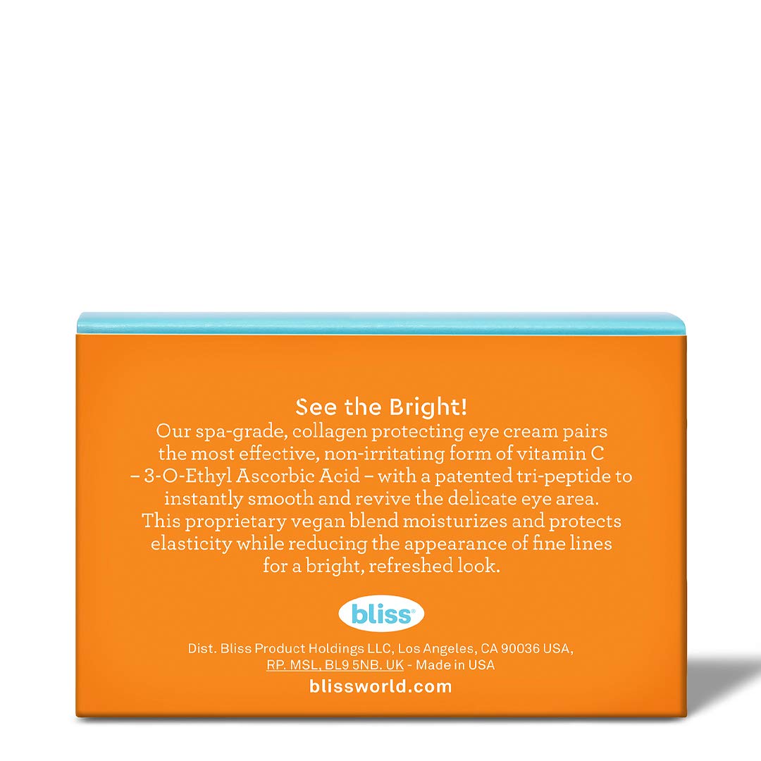 Bliss Bright Idea Vitamin C & Tri-Peptide Collagen Protecting Eye Cream, Brightens & Revives Eye Area, Cruelty-Free & Vegan, 0.5 oz: Beauty
