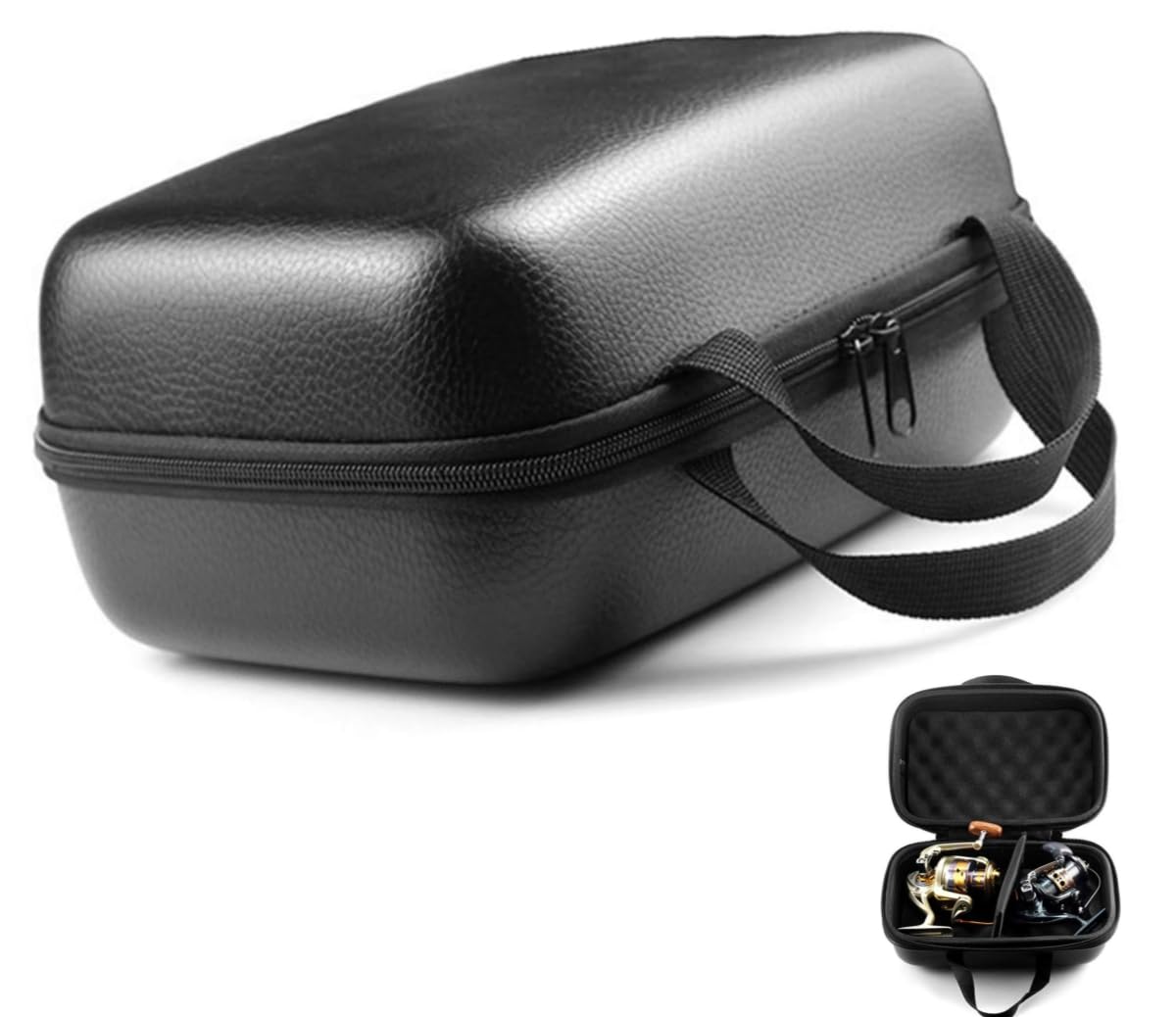 KUNANG Fishing Reel Bag, Portable Waterproof Hard EVA Case for Tackle Storage, Spinning Pouch