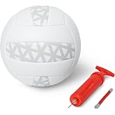 Amazon Basics Indoor Outdoor Volleyball with Pump, Official Size 5 Recreational Volleyball, PVC Exterior with Reinforced Stitching, Butyl Bladder, White and Grey