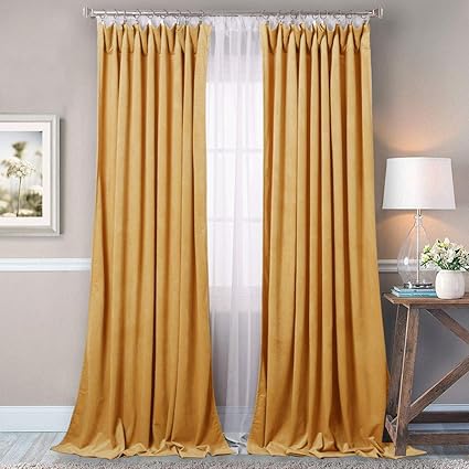 2 Pcs Black Rod Pocket Blackout Velvet Curtains Super Soft Thick