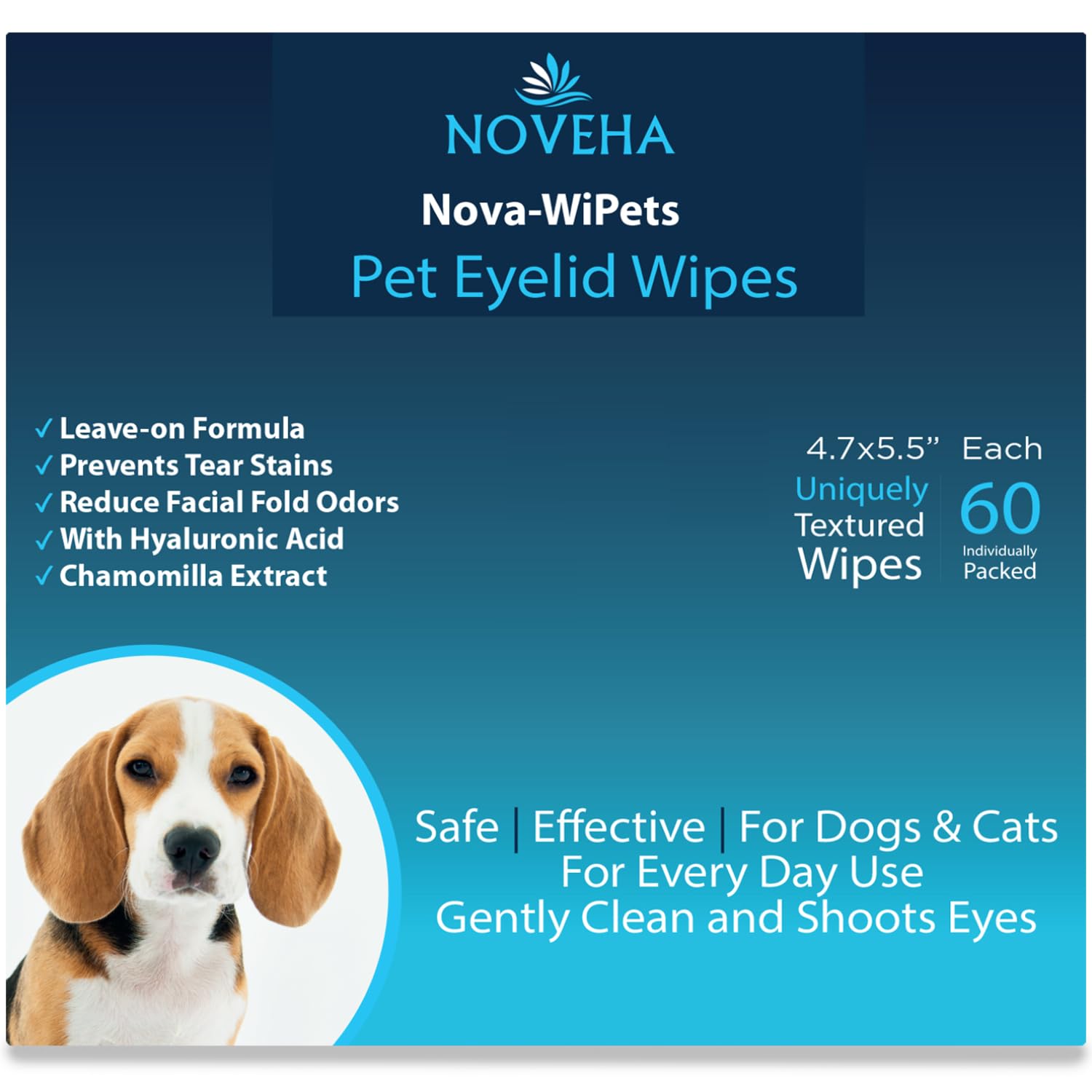 NOVEHA 60PCs - Dog Wipes, Individually Packed, Refreshing Dog Face Cleaner for Dirt & Discharge Removal