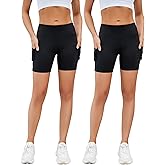 AHLW Workout Biker Shorts for Women with Pockets - High Waisted Stretchy Buttery Soft Athletic Running Yoga Shorts 5 inches