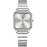 PASOY Women’s Square Dial Stainless Steel Watch Elegant Minimalist Design Quartz Fashionable Colors Gold Bracelet Waterproof Sport Watch