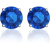 Belinda Jewelz - Round Stud Earrings, Cubic Zirconia 5mm Gemstone Earrings for Women, 925 Sterling Silver Earrings with Solitaire Prongs, 0.12”