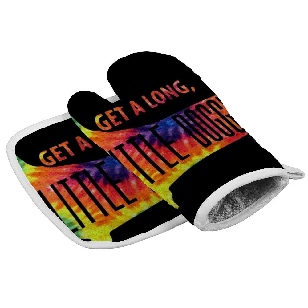 Doggie Cute Tie Dye Daschund Unisex Heat Resistant Polyester Insulation Gloves Oven Mitts and Pot Holder(2-Piece Sets)