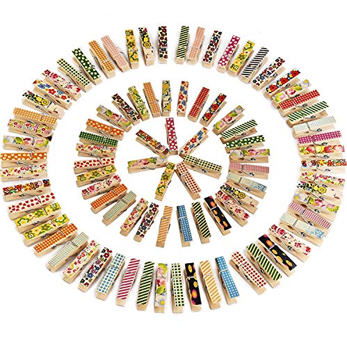 Mini Colorful Wooden Craft Clips Photo Paper Peg, 100 Pieces