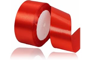 ALOHOVME Red Ribbon 1-1/2 Inch x 25 Yards, Solid Color Fabric Satin Ribbon for Gift Wrapping, DIY Crafts, Bridal Bouquets, Wreaths, Bows, Sewing Projects, Baby Shower and Wedding Party Decoration