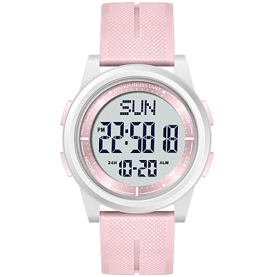 Beeasy Digital Watch Waterproof with Stopwatch Alarm Countdown Dual Time, Ultra-Thin Super Wide-Angle Display Digital Wrist Watches for Men Women Pink(White D)