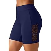 7" Swim Shorts Women - High Waisted Swimsuit Shorts Tummy Control Bathing Suit Lace Bottom with Liner