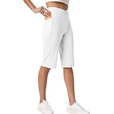 CHALLMOTI Women's Bermuda Long Shorts 14" Knee Length Capris Pants High Waisted Athletic Shorts with Pockets
