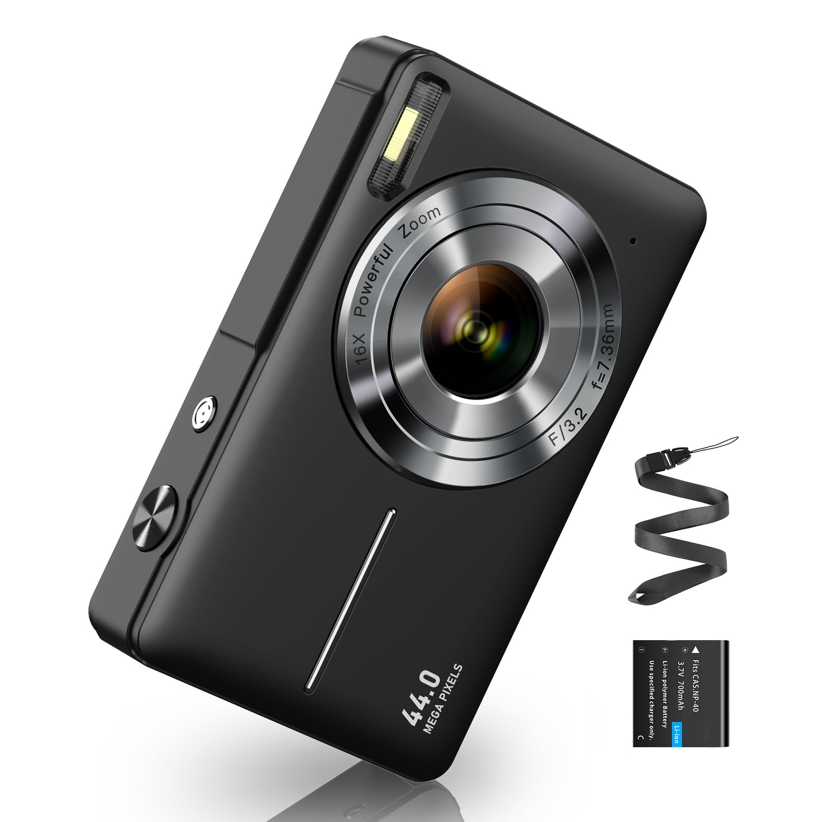 CAMKORY Digital Camera 1080P 44MP FHD Compact Digital Camera 16X Digital Zoom Anti-shake Vlogging Camera for Kids Students Seniors Beginner Black