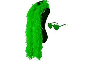 JICASTO Turkey Feather Boas, 60g 6.6ft Colors Boa with Heart Sunglasses for Women Dancing Wedding Party Cosplay Halloween