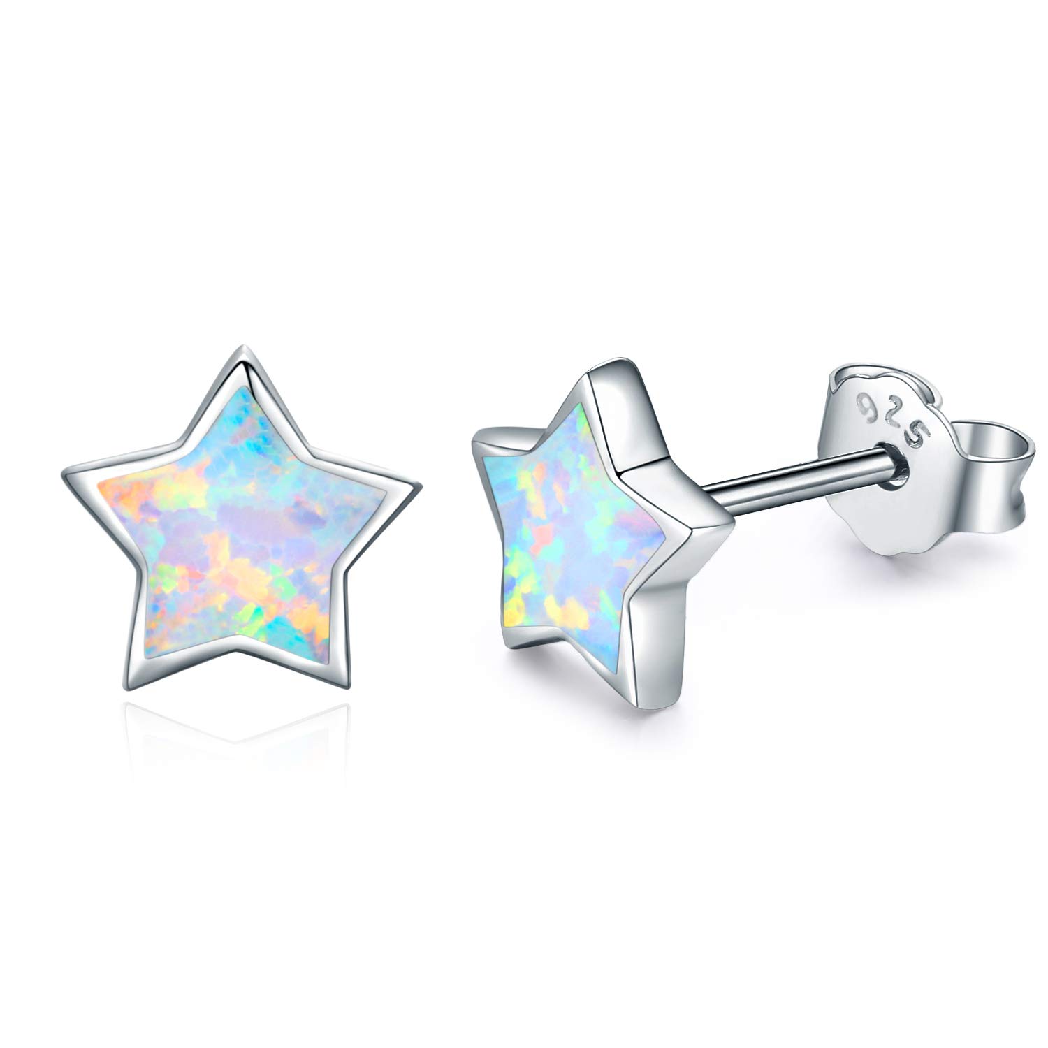 CUOKA MIRACLE Opal Star Earrings 925 Sterling Silver Cartilage Stud Earrings for Women Star Jewellery Gifts for Girls Kids