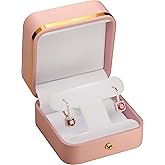 T Style Earring Gift Box for Dangling, Hoop and Leverback Earrings Luxury PU Leather Material Multiple Use Necklace Earring Storage Box with Gold Trim Gold Button Decoration for Women Men (1, Pink)