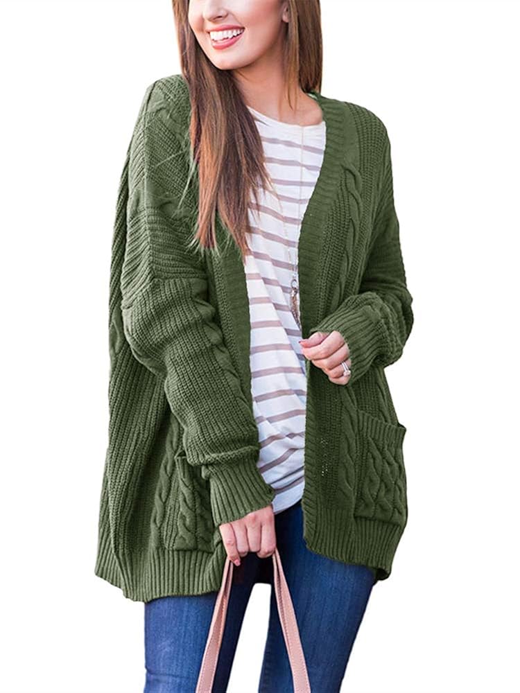 Womens Plus Size Cable Knit Cardigan Sweater Open Front Chunky Casual Fall Oversized Coat With