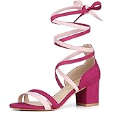 Allegra K Women's Open Toe Color Block Heel Lace Up Sandals