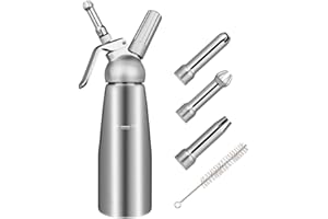 Whipped Cream Dispenser,Professional Cream Whipper, Stainless-Steel Whipping Siphon with 3 Decorating Nozzles, 1-Pint Gourmet