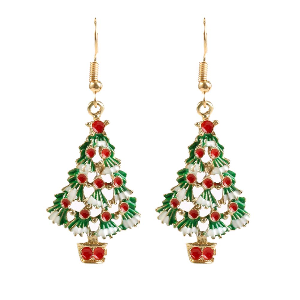 YeahiBaby 1 Pair of Lovely Christmas Tree Earrings Rhinestone Dangle Ear Stud for Women Girls