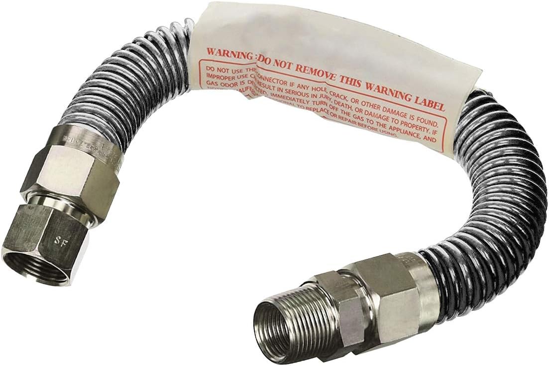 Flextron FTGC-SS12-12C Flexible Gas Line, Gas Pipe Connector With 5/8 - 8 Foot Flexible Gas Line For Dryer