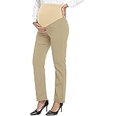 PACBREEZE Women's Maternity Pants for Work Over-Bump Pregnancy Casual Stretchy Straight Dress Pants with Pockets