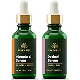 Tree of Life Beauty Facial Skin Care Set, Brightening, Firming, Hydrating, Dry Face, Dermatologist Tested - Vitamin C Serum (Brightens) + Retinol Serum (Smooths) - Skin Care Kit, 2 count of 1 Fl Oz